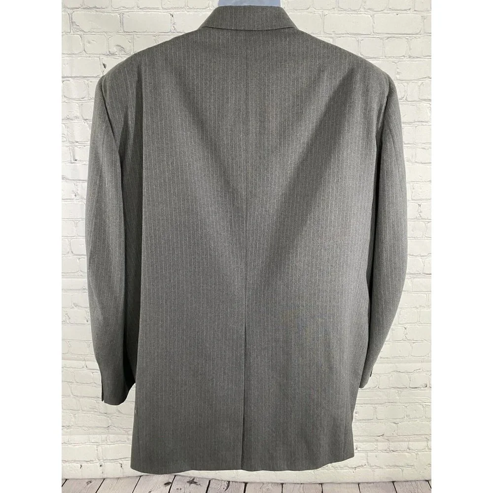 VTG Hand Made Elia Levi Gray Pin Striped 2 Button Blazer Jacket 44 *
